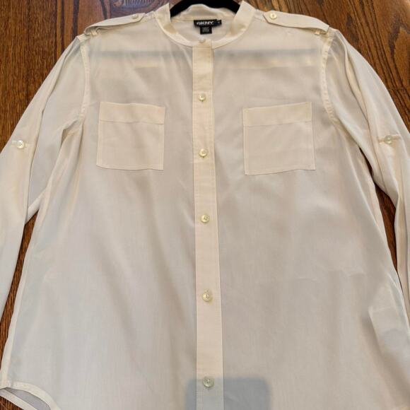 Cream DKNY button up silk blouse - Picture 3 of 8